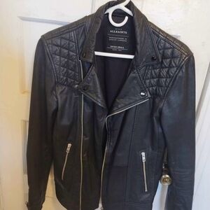 All Saints Quilted Black Leather Jacket